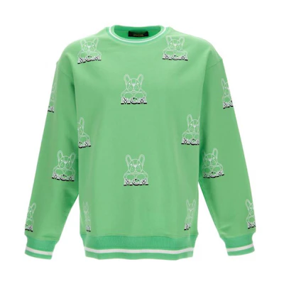 MCM SS22 Colorblock Striped Graphic Crewneck Sweatshirt Blue () MHACSMM01L3