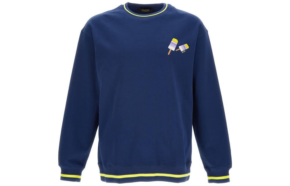 MCM SS22 Colorblock Striped Graphic Crewneck Sweatshirt Blue () MHACSMM01L3
