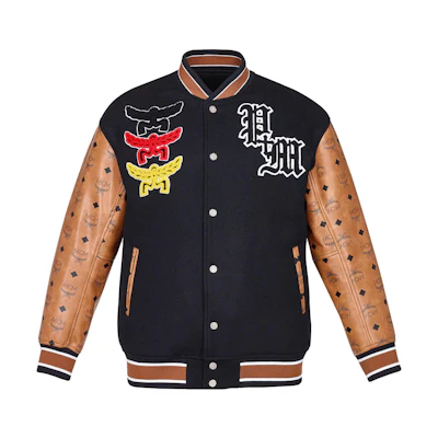 MCM SS23 Black Embroidered Patchwork Button-Up Baseball Jacket MHJDSJP01BK00M