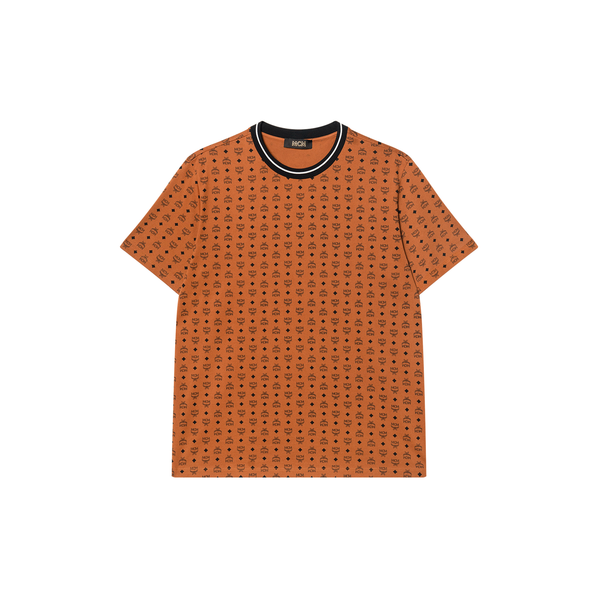 MCM SS23 All-Over Logo Crewneck T-Shirt Red Brown  Tee MHTAAMM05CO
