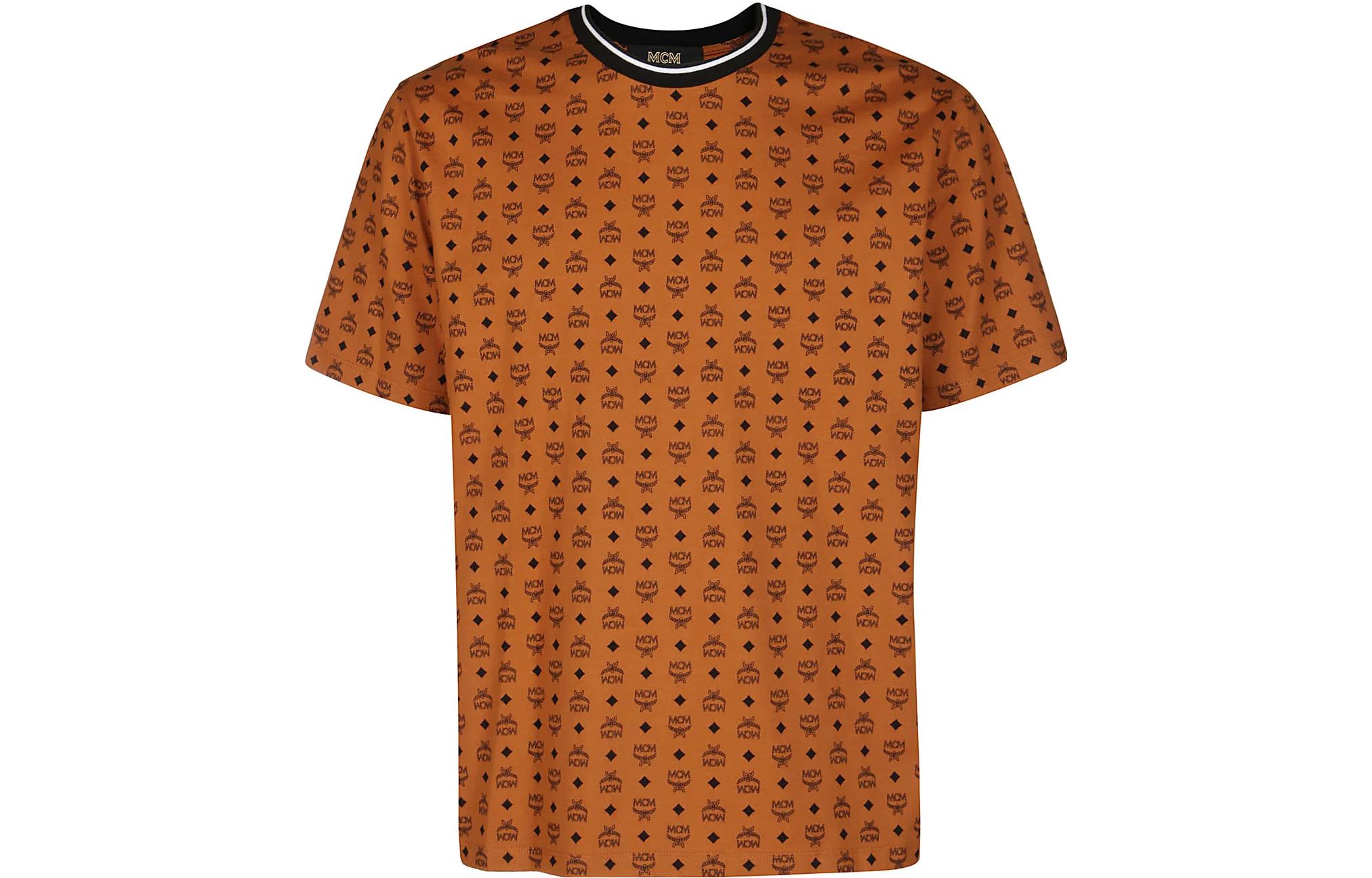 Order MCM SS23 All-Over Logo Crewneck T-Shirt Red Brown  Tee MHTAAMM05CO