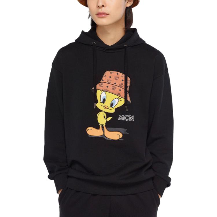 Shop MCM SS23 卡通鴨圖案連帽上衣 黑色 MHADSMM05BK00