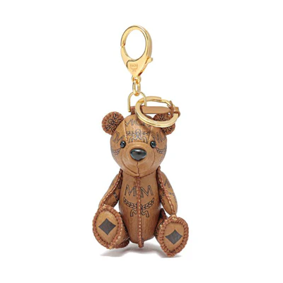 MCM SS23 Monogram Bear Key Charm Keychain Unisex Couple Accessory in Cognac. MXZAAXL01CO001【】