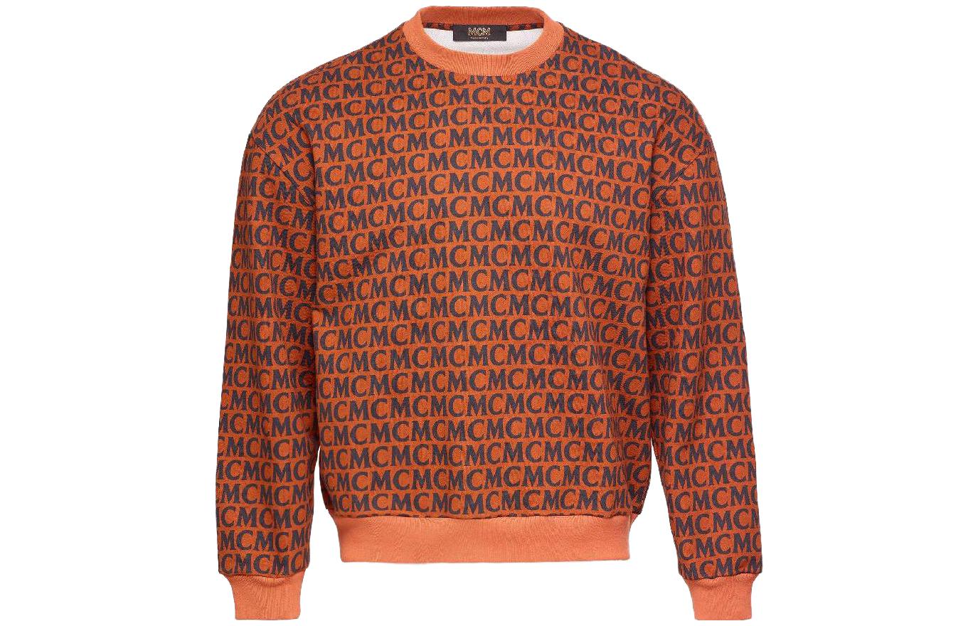 MCM SS23 Orange Monogram Print Crewneck Long Sleeve Sweatshirt Men MHAAAMD01C400L