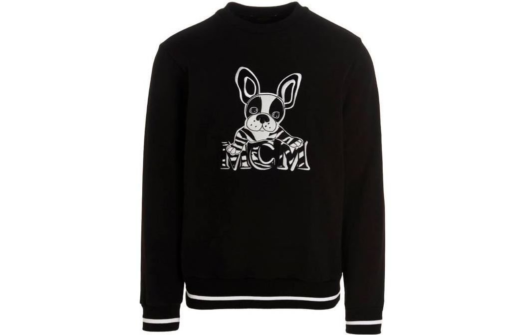 MCM SS23 Pug Letter Print Crewneck Sweatshirt Black MHADSMM01BK