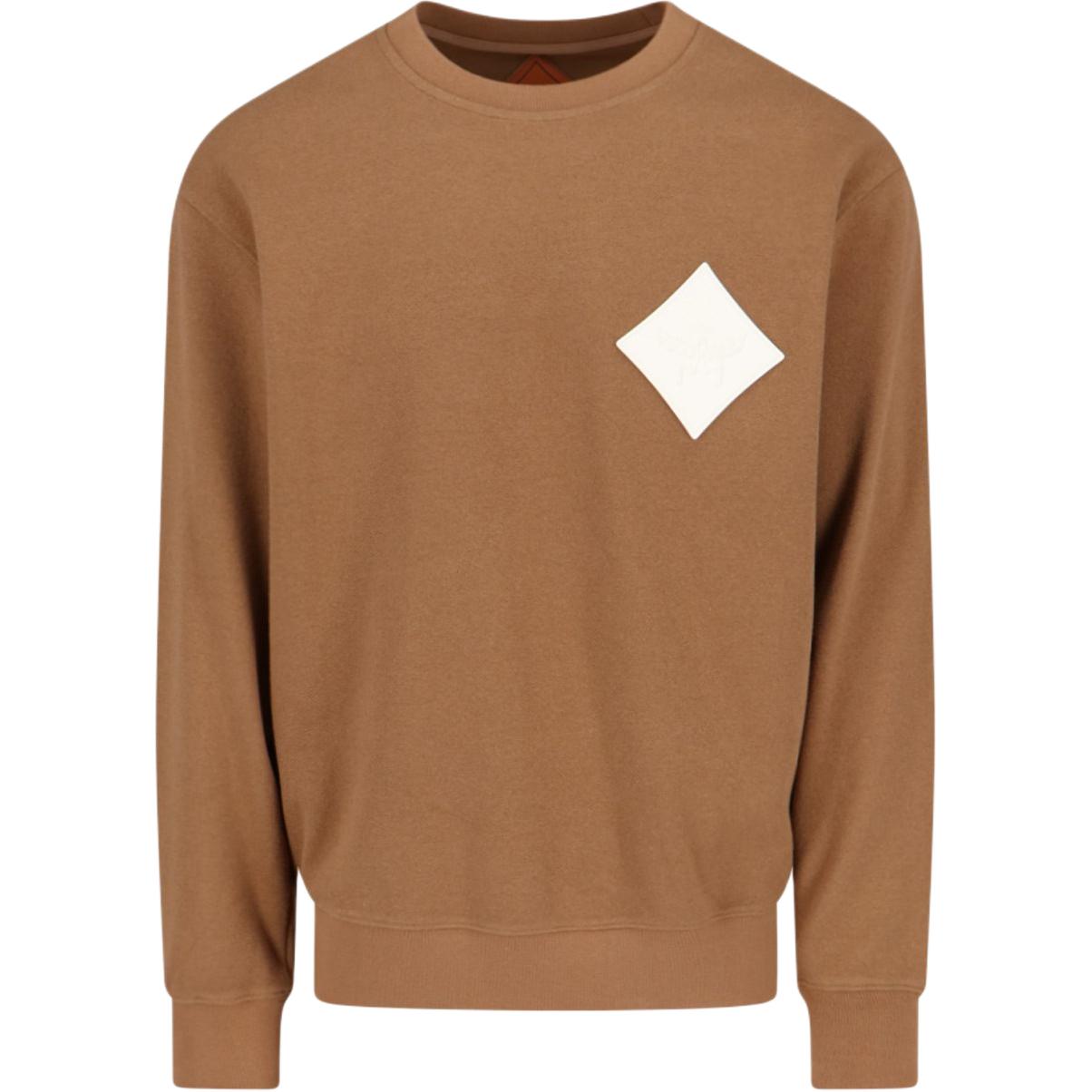 MCM SS24 Logo Patch Crewneck Pullover Long Sleeve Unisex Sweatshirt Cognac MHAESMM06CO