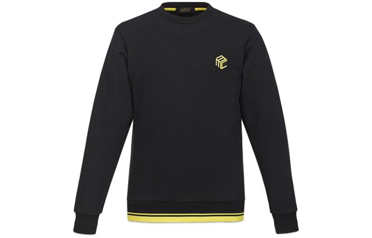 MCM Unisex Black Ribbed Crewneck Long Sleeve Sweatshirt MHACSCK03BK