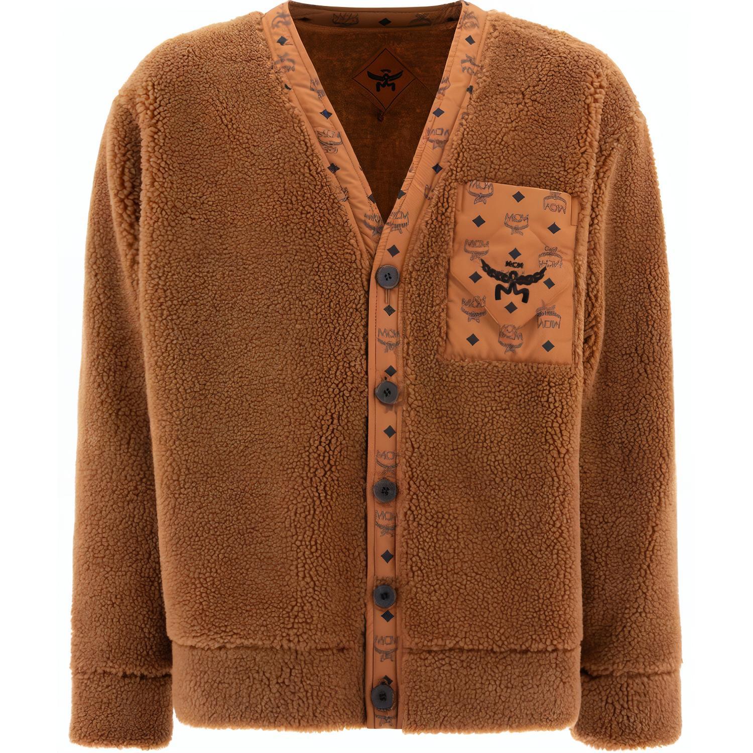 MCM V-Neck Button Slim-Fit Long Sleeve Jacket Brown MHDEAMM03CO