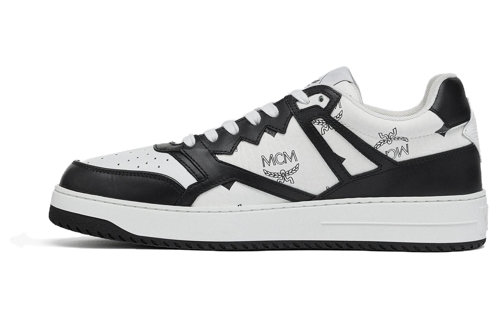 MCM Visetos Calfskin Low-Top Casual Sneakers Black/White Mens. MEXESAJ03BW040