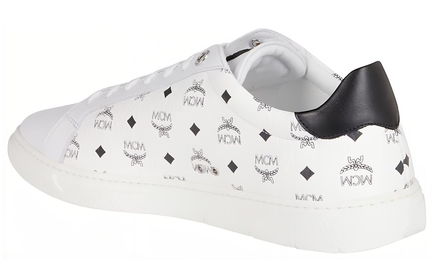 Shop MCM Visetos Low ''Bianco Nero'' MEXAAMM11WT