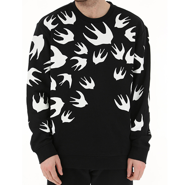 McQ Alexander McQueen Black Swallow Print Crewneck Sweatshirt 545415-RLT72-1000