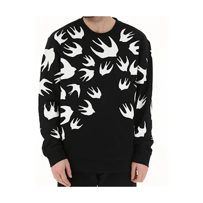 McQ Alexander McQueen Black Swallow Print Crewneck Sweatshirt 545415-RLT72-1000
