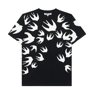McQ Alexander McQueen Black Swallow Print Flocked Cotton T-Shirt 291571-RLT71-1000