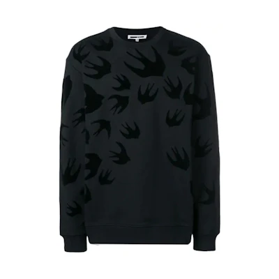 McQ Alexander McQueen Black Swallow Print Sweatshirt Long Sleeve 545415RLT74
