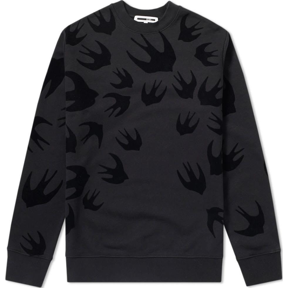 McQ Alexander McQueen Black Velvet Swallow Print Sweatshirt 545415-RLT74-1000
