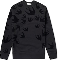McQ Alexander McQueen Black Velvet Swallow Print Sweatshirt 545415-RLT74-1000 McQ Alexander McQueen Black Velvet Swallow Print Sweatshirt 545415-RLT74-1000