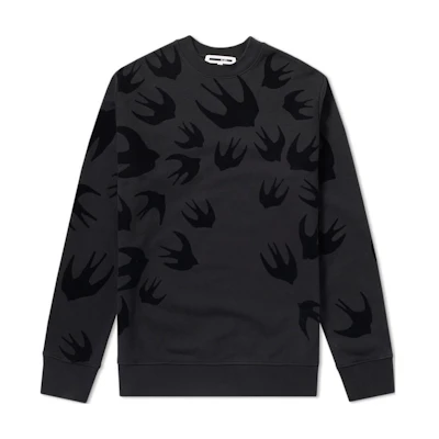 McQ Alexander McQueen Black Velvet Swallow Print Sweatshirt 545415-RLT74-1000