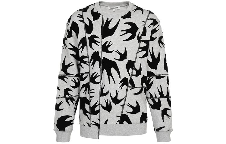 McQ Alexander McQueen Flocked Swallow Crewneck Sweatshirt Light Grey 519433-RLR33-1225