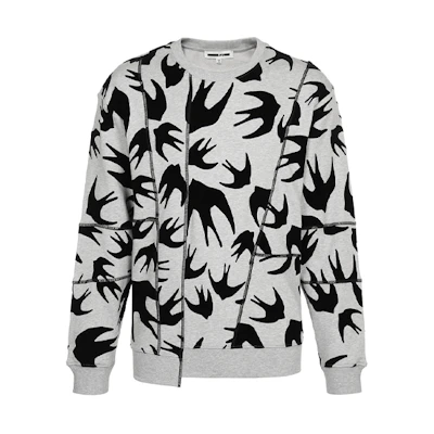 McQ Alexander McQueen Flocked Swallow Crewneck Sweatshirt Light Grey 519433-RLR33-1225