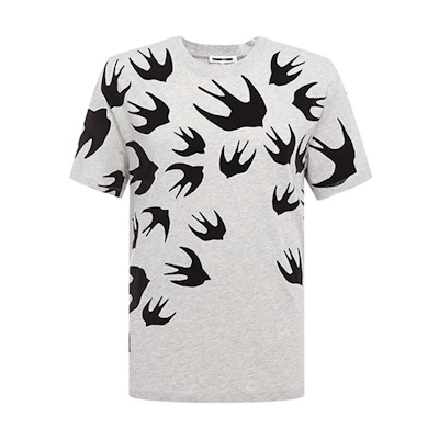 McQ Alexander McQueen Grey Swallow Print Cotton T-Shirt 291571-RLT86-1225