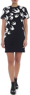 McQ Alexander McQueen Swallow Print Crew Neck Dress Hitam Hadiah 520 395772-RLT71-1000 Lookbook McQ Alexander McQueen Swallow Print Crew Neck Dress Hitam Hadiah 520 395772-RLT71-1000