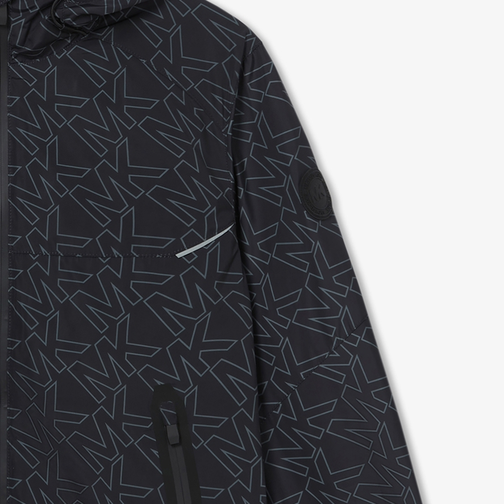 Details for マイケルコース ブラック フルプリント ロゴ フーディージャケット OF3202IA6D-001