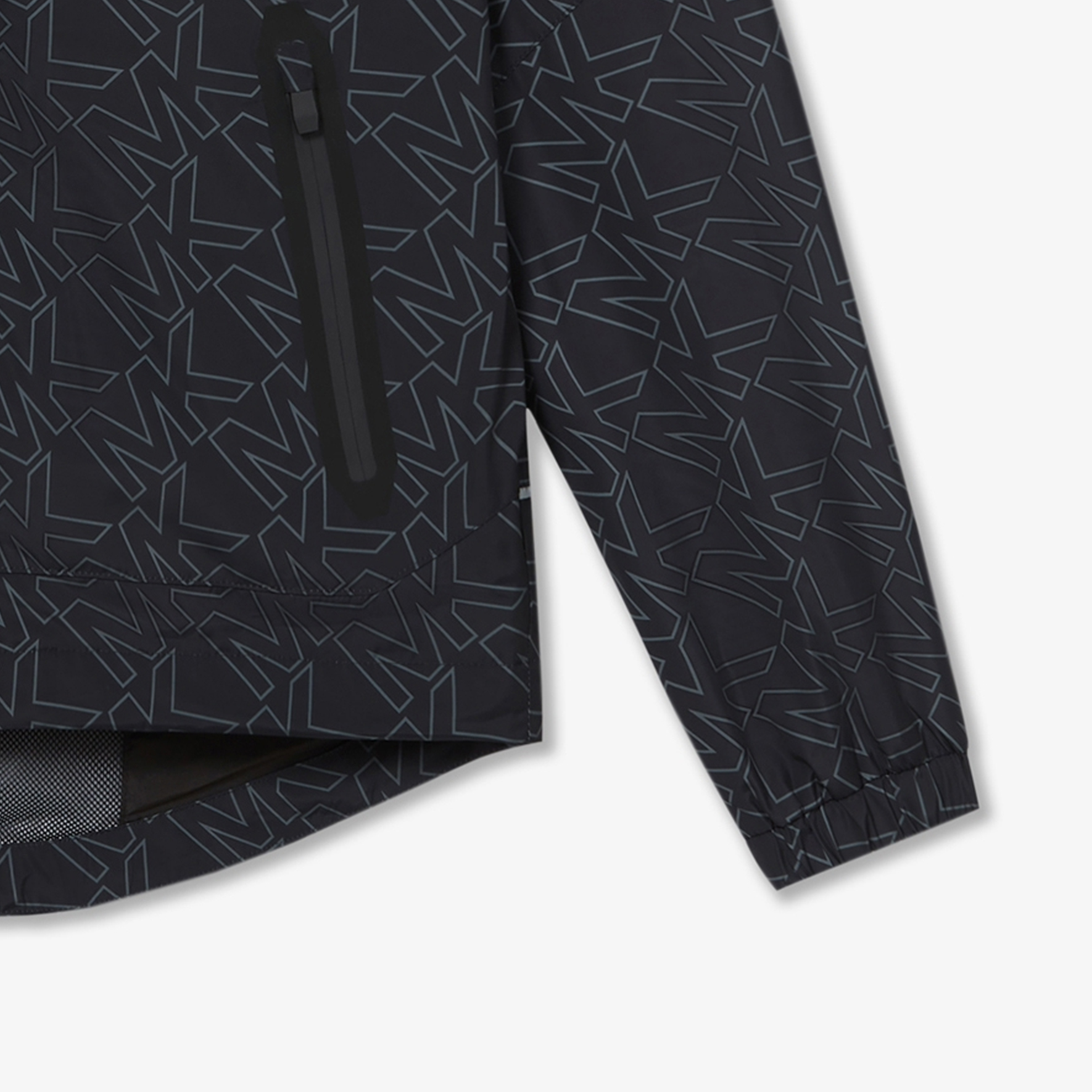 Sizing マイケルコース ブラック フルプリント ロゴ フーディージャケット OF3202IA6D-001