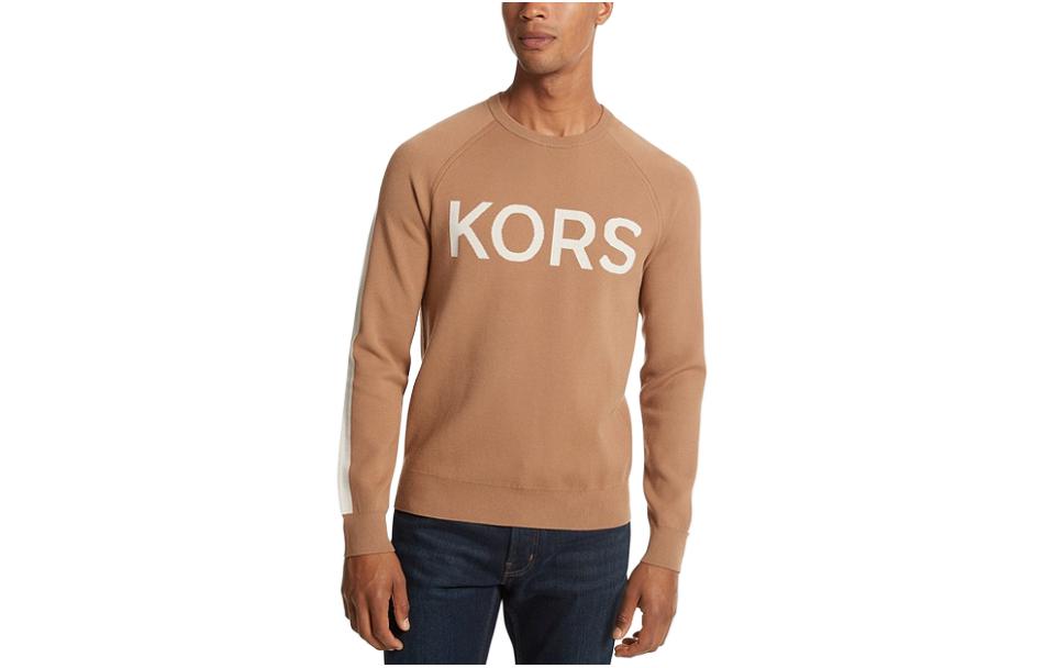 MICHAEL KORS  Monogram Print Camel Crewneck Sweater CR1602L2LY-1211
