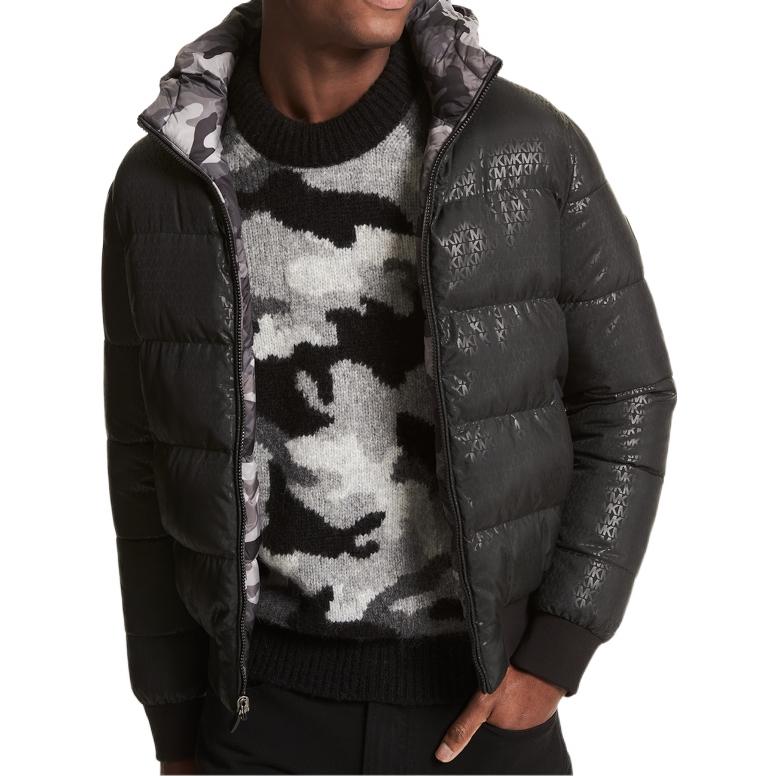 Order Michael Kors Jaket Musim Sejuk Hooded Camouflage Boleh Balik Hitam CF1201A350001