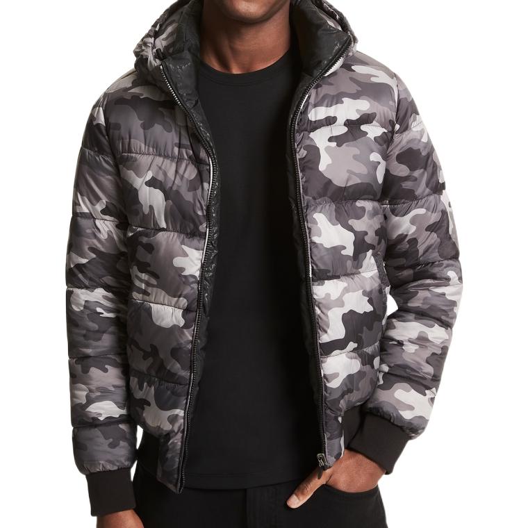 Lookbook Michael Kors Jaket Musim Sejuk Hooded Camouflage Boleh Balik Hitam CF1201A350001