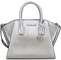 Michael Kors Avril Top-Zip Satchel Bag Small Silver Michael Kors Avril Top-Zip Satchel Bag Small Silver