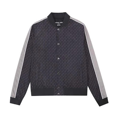 MICHAEL KORS Black Logo Print Color-Block Trim Casual Jacket CF150HY4BY001
