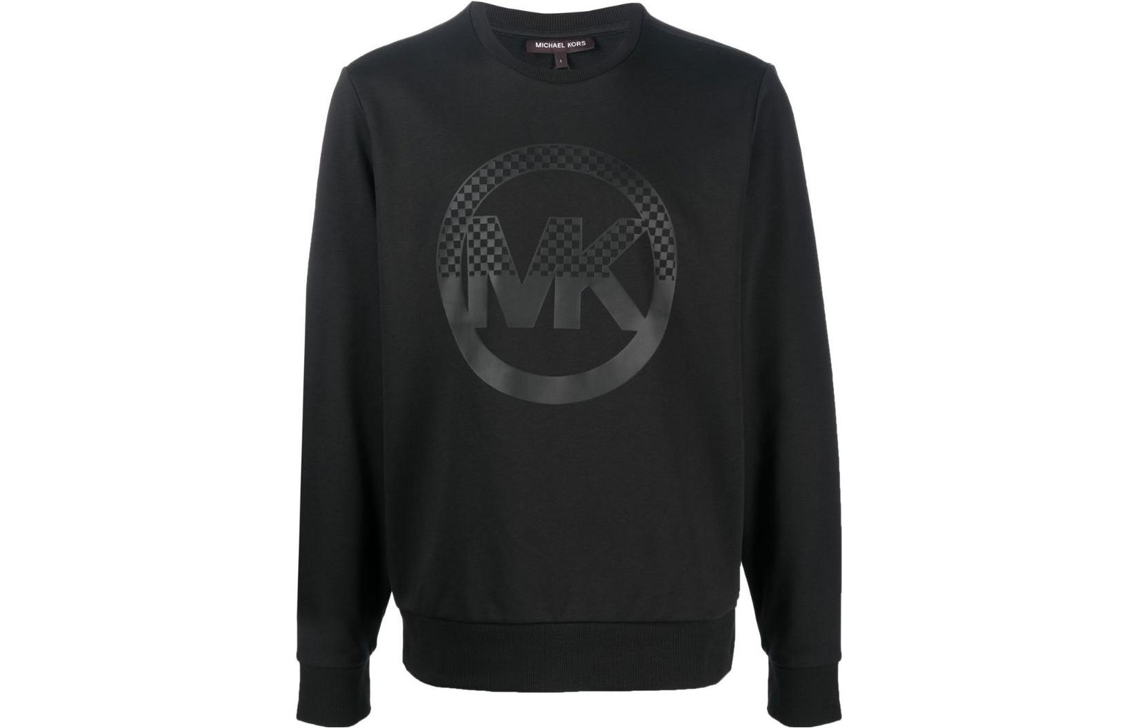 MICHAEL KORS Black Logo Print Hooded Puffer Jacket with Zipper 4V3CNA319VF-MXM