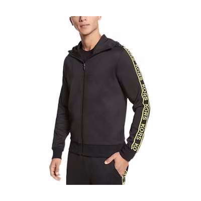 MICHAEL KORS Black Monogram Print Zip Hoodie Jacket CS2202I6DE-0001