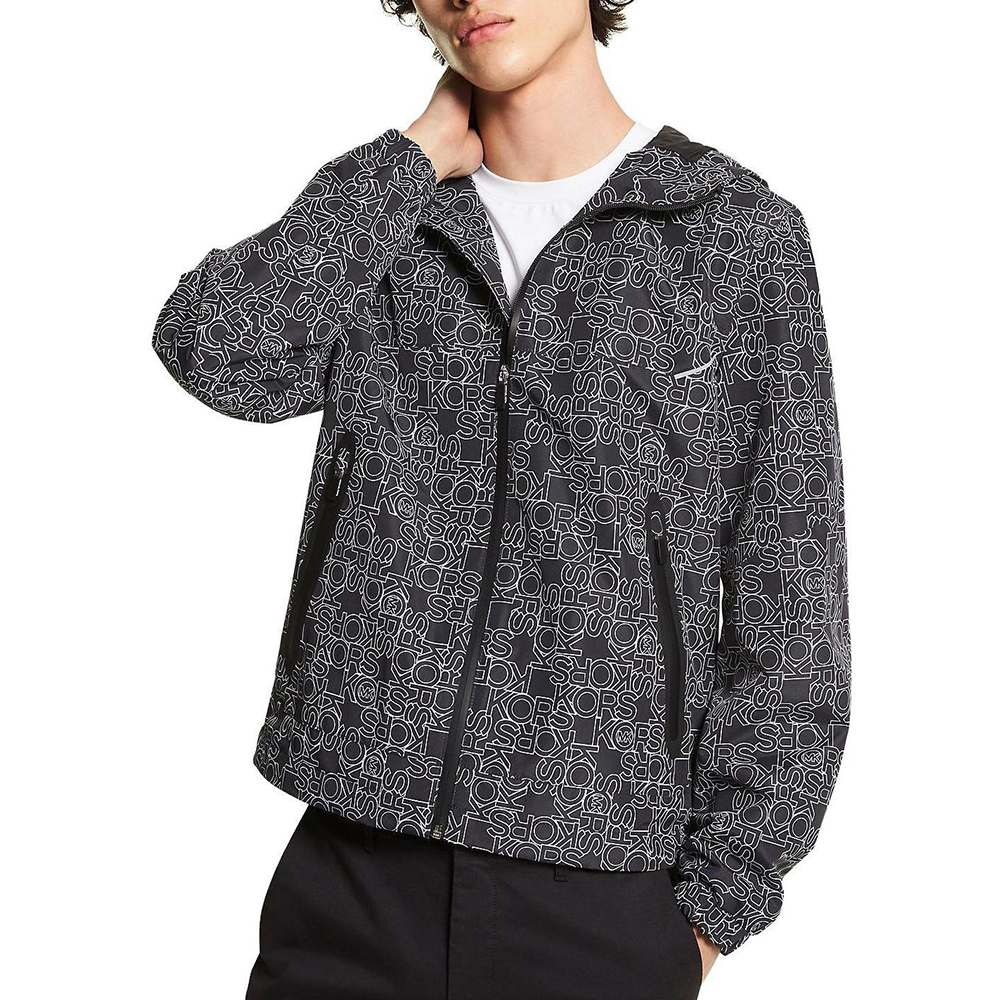 MICHAEL KORS Black Palm Leaf Print Zip-Up Hoodie Jacket CS1200P20X001