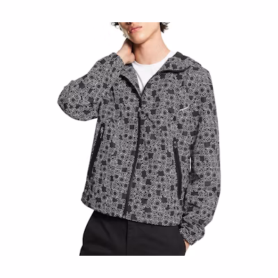 MICHAEL KORS Black Palm Leaf Print Zip-Up Hoodie Jacket CS1200P20X001