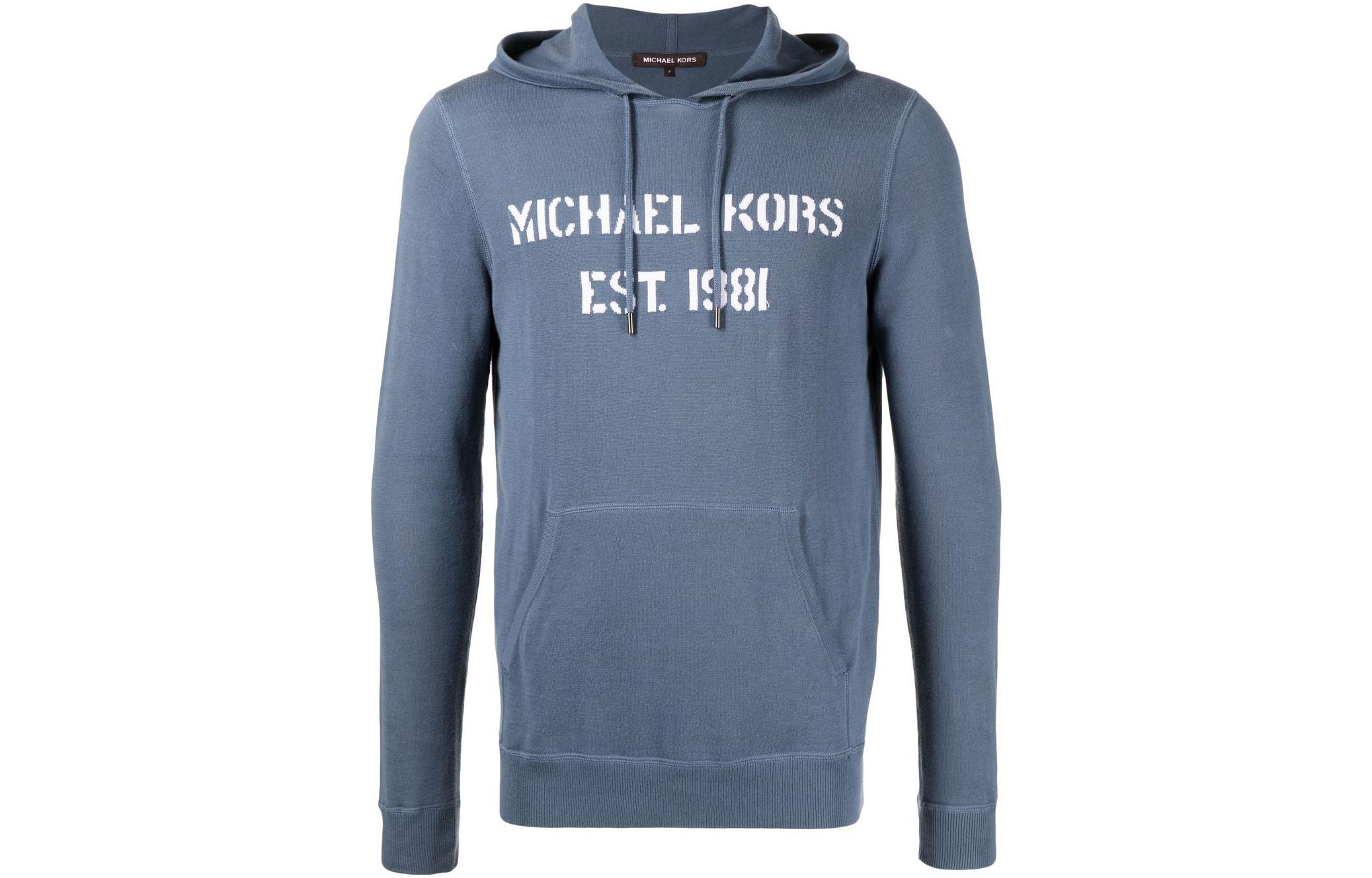 MICHAEL KORS Blue Logo Print Loose Fit Hooded Zip Jacket CF2202I79G424