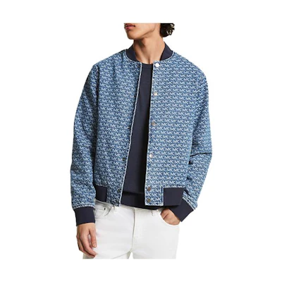 MICHAEL KORS FW22 Monogram Print Denim Blue Casual Jacket . CF2204V7XL-574