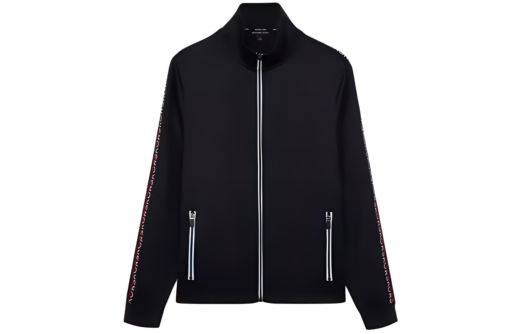 MICHAEL KORS FW23 Black Monogram Stripe Zip-Up Relaxed Jacket OR150IQ4GE-001