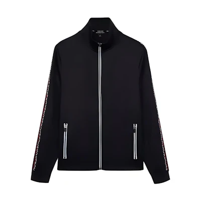 MICHAEL KORS FW23 Black Monogram Stripe Zip-Up Relaxed Jacket OR150IQ4GE-001