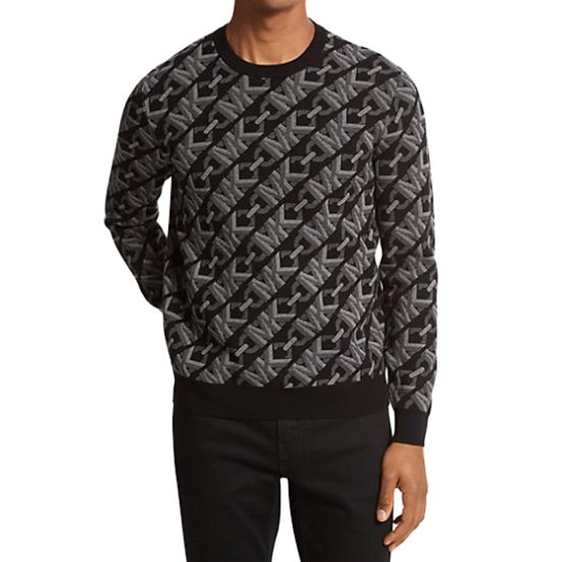MICHAEL KORS FW23 Empire Logo Jacquard Merino Wool Sweater Black  Crewneck CH360AJ2LY-0001