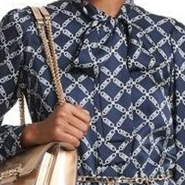 Shop Michael Kors FW23 Vestido Azul Marino Estampado Diamante Manga Larga. MF381QOART-409