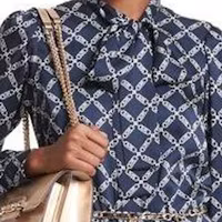 Shop Michael Kors FW23 海軍藍菱格紋單排扣長袖洋裝 MF381QOART-409