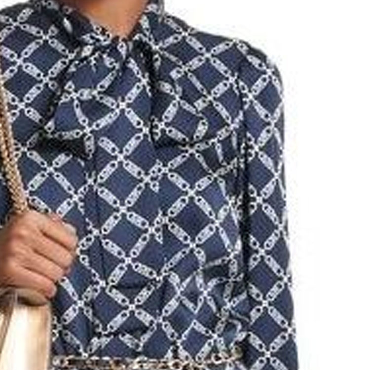 Details for Michael Kors FW23 Vestido Azul Marino Estampado Diamante Manga Larga. MF381QOART-409