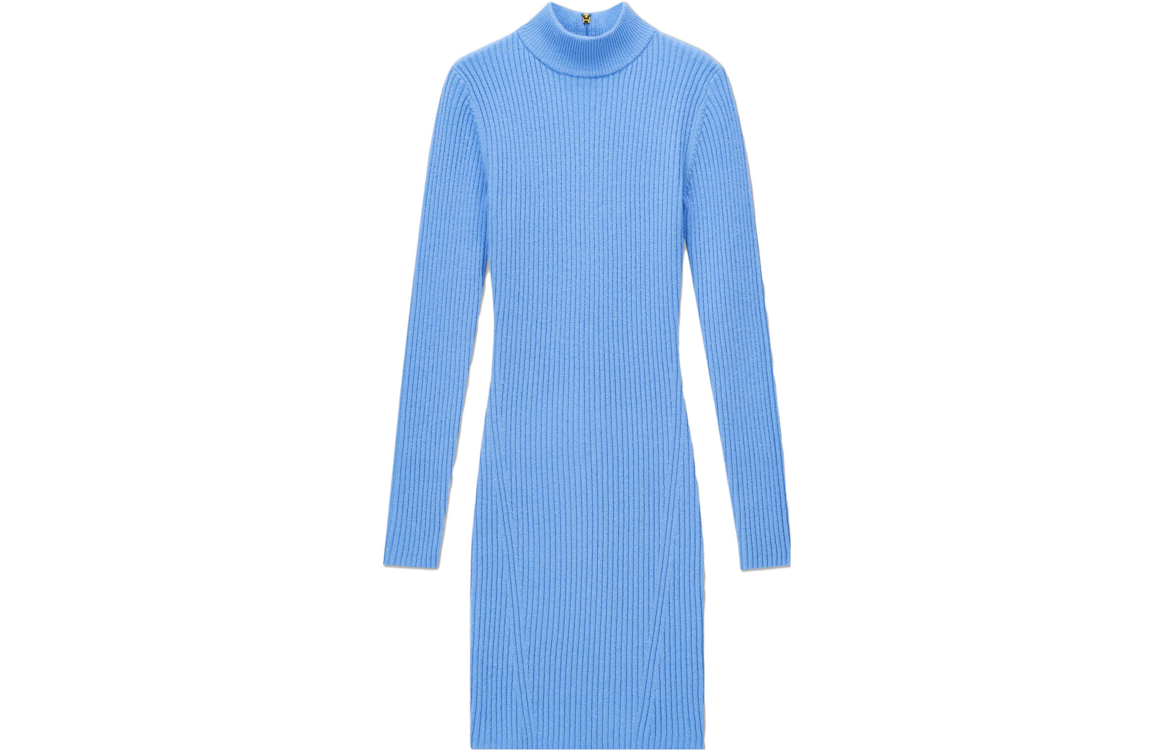 Michael Kors FW23 Solid Color Slim Fit Long Sleeve Dress Blue MF381U46V1-476