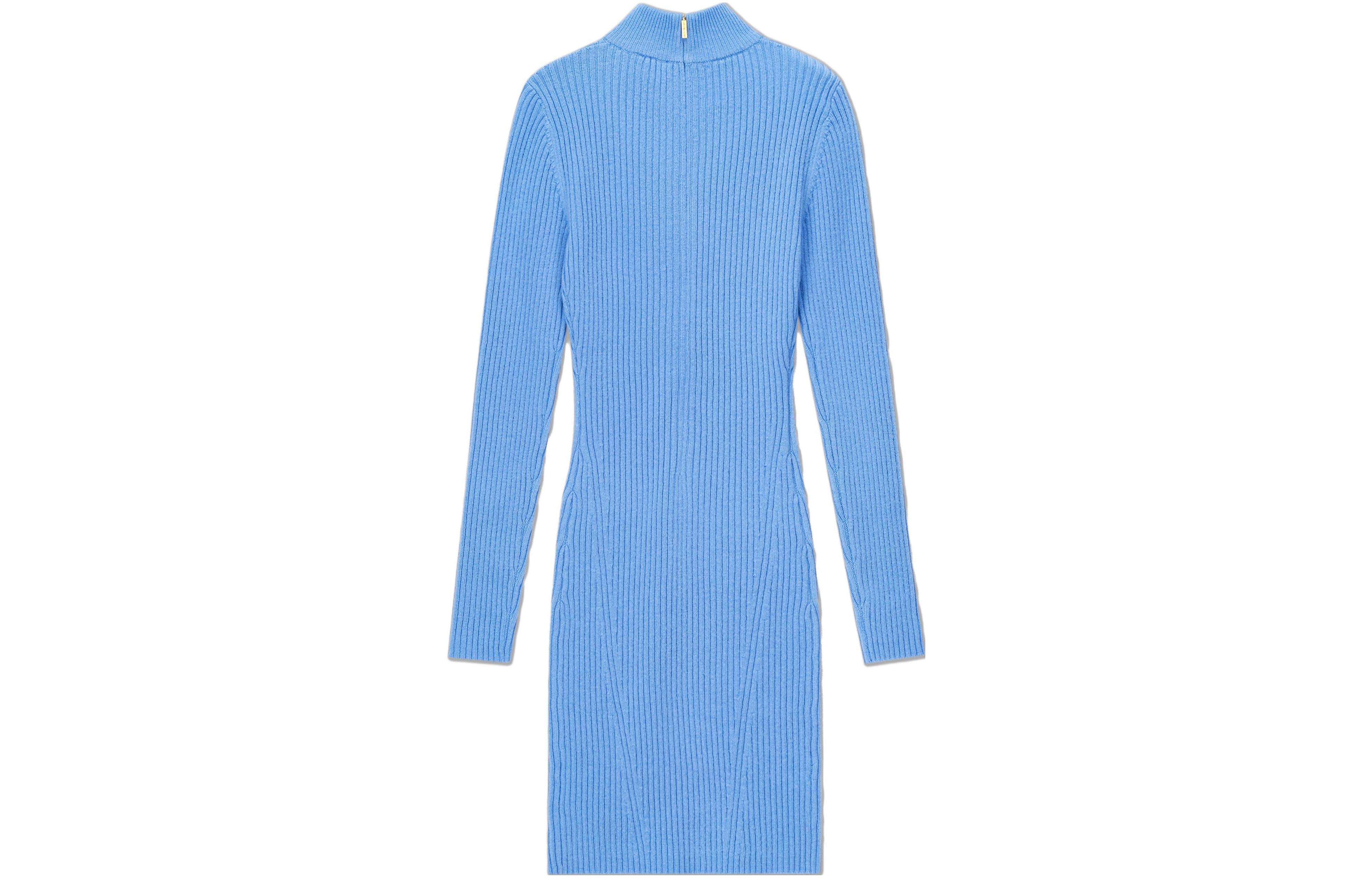 Lookbook 迈克高仕 FW23 纯色修身款长袖连衣裙 蓝色 MF381U46V1-476