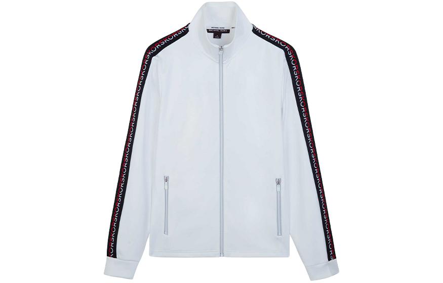 MICHAEL KORS FW23 White Logo Stripe Print Zip-Up Loose Jacket OR150IQ4GE-100