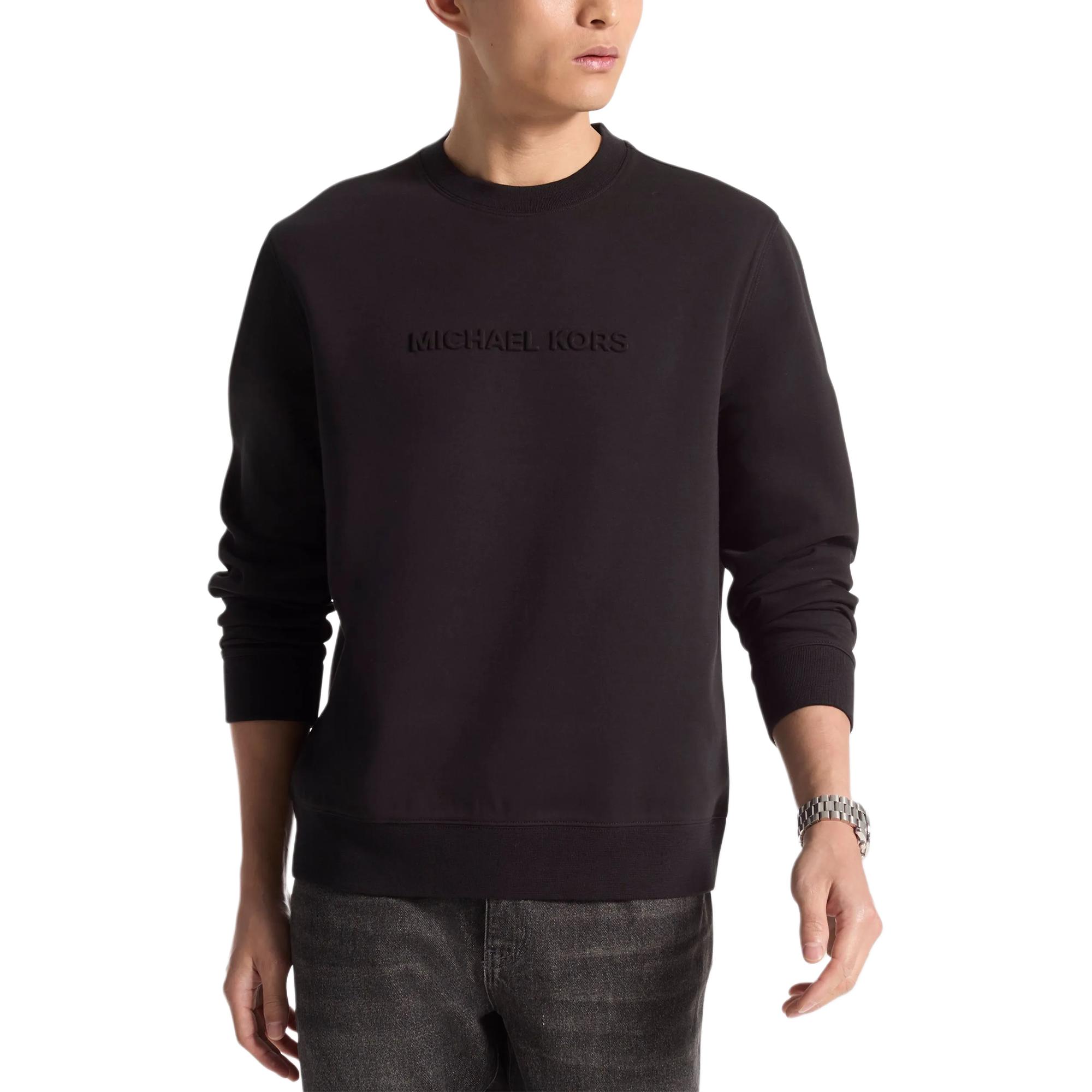 MICHAEL KORS FW24 Black Crewneck Letter Print Long Sleeve Sweatshirt CF4528J5MF-001