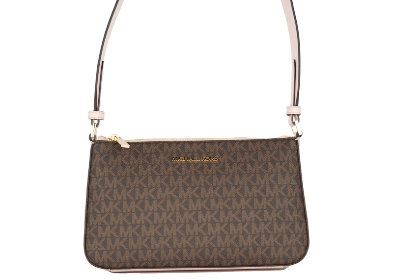 Michael Kors Jet Set Top Zip Tote Bag with Tech Set Small Brown Signature/Powder Blush