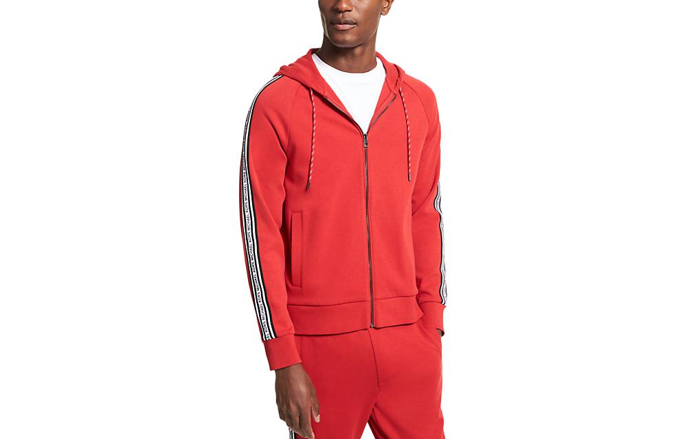 MICHAEL KORS Logo Tape Cotton Blend Zip-Up Hoodie White Jacket CS250QD5MF-0100